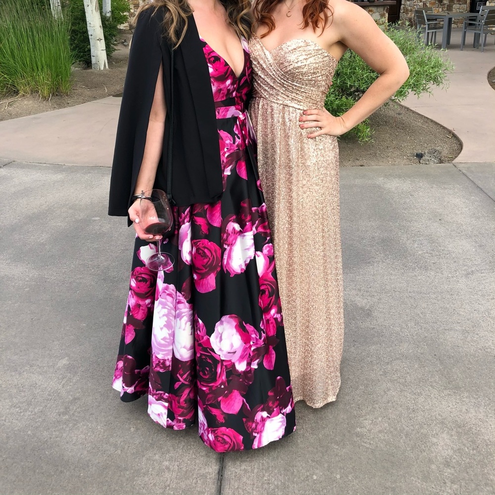 Floor length formal floral gown.